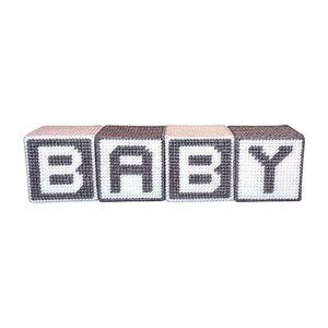 Handmade Needlepoint Gray White BABY Blocks Nursery Decor Shower Gift Neutral